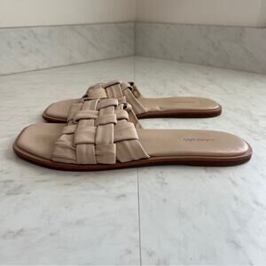 KAANAS Belinha Basketweave Leather Flat Sandals